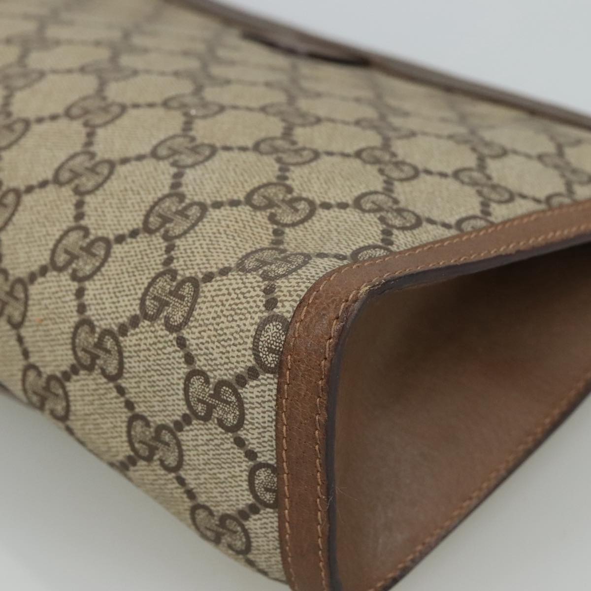 GUCCI GG Supreme Clutch Bag PVC Leather Beige Brown 89 01 033 Auth 102015