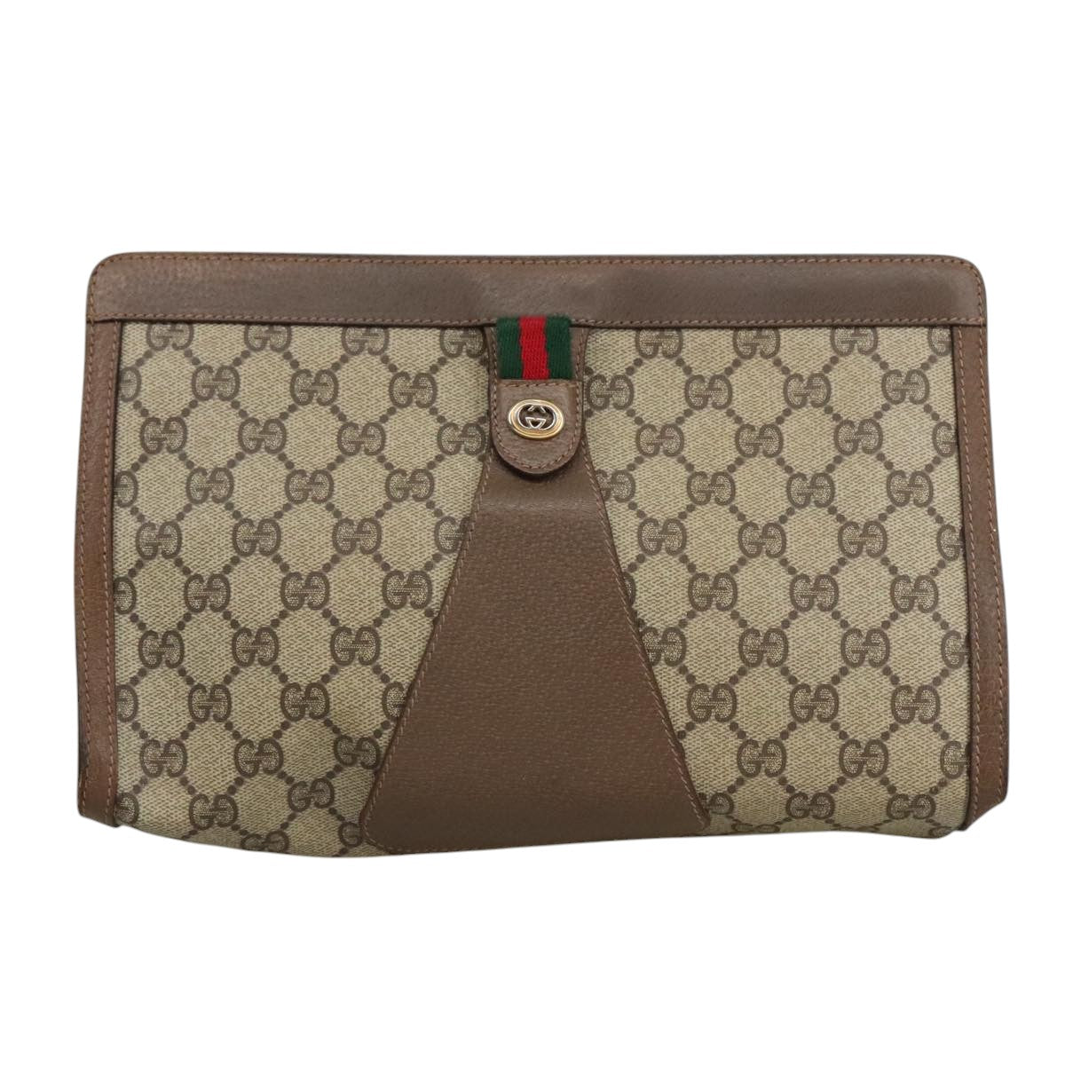 GUCCI GG Supreme Clutch Bag PVC Leather Beige Brown 89 01 033 Auth 102015
