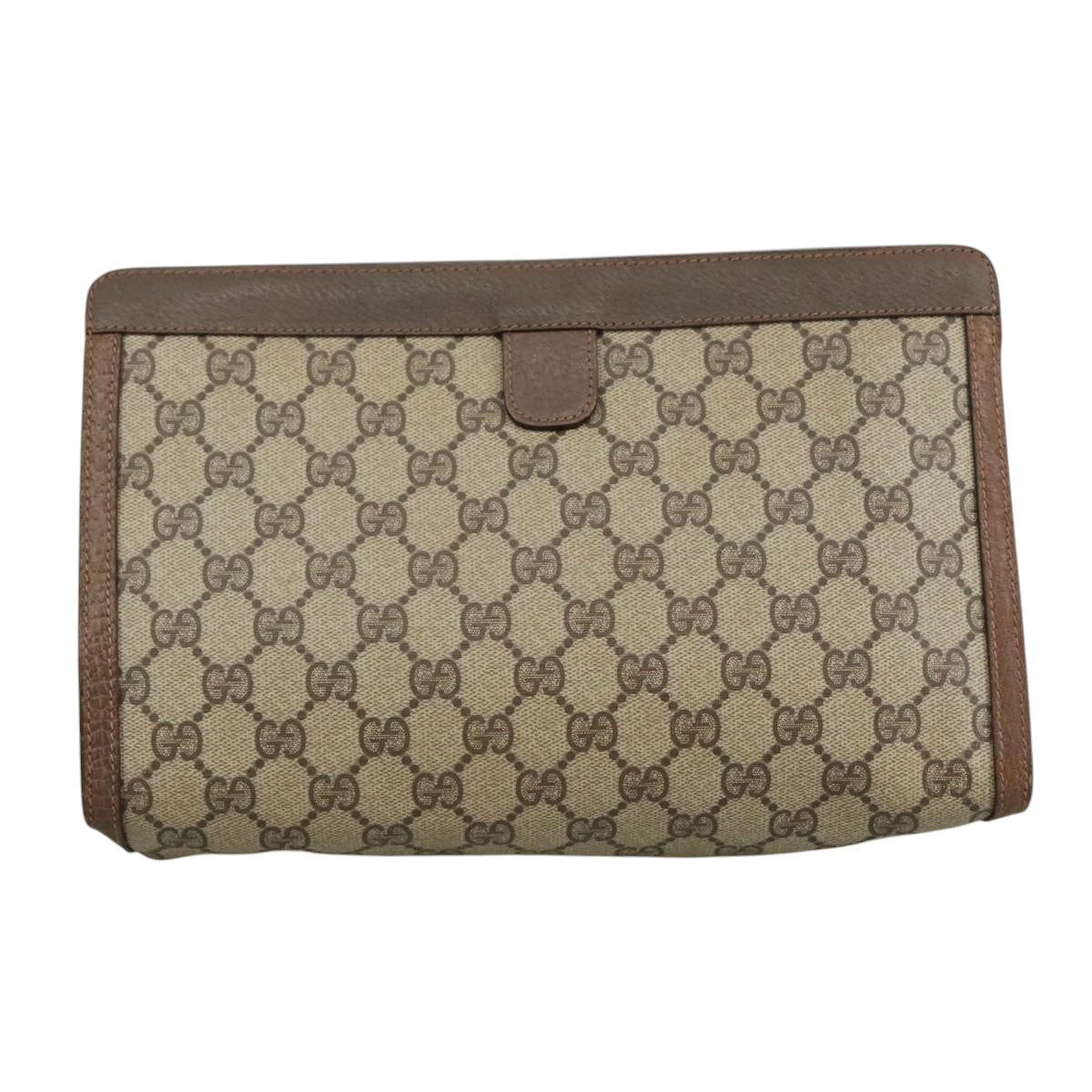GUCCI GG Supreme Clutch Bag PVC Leather Beige Brown 89 01 033 Auth 102015
