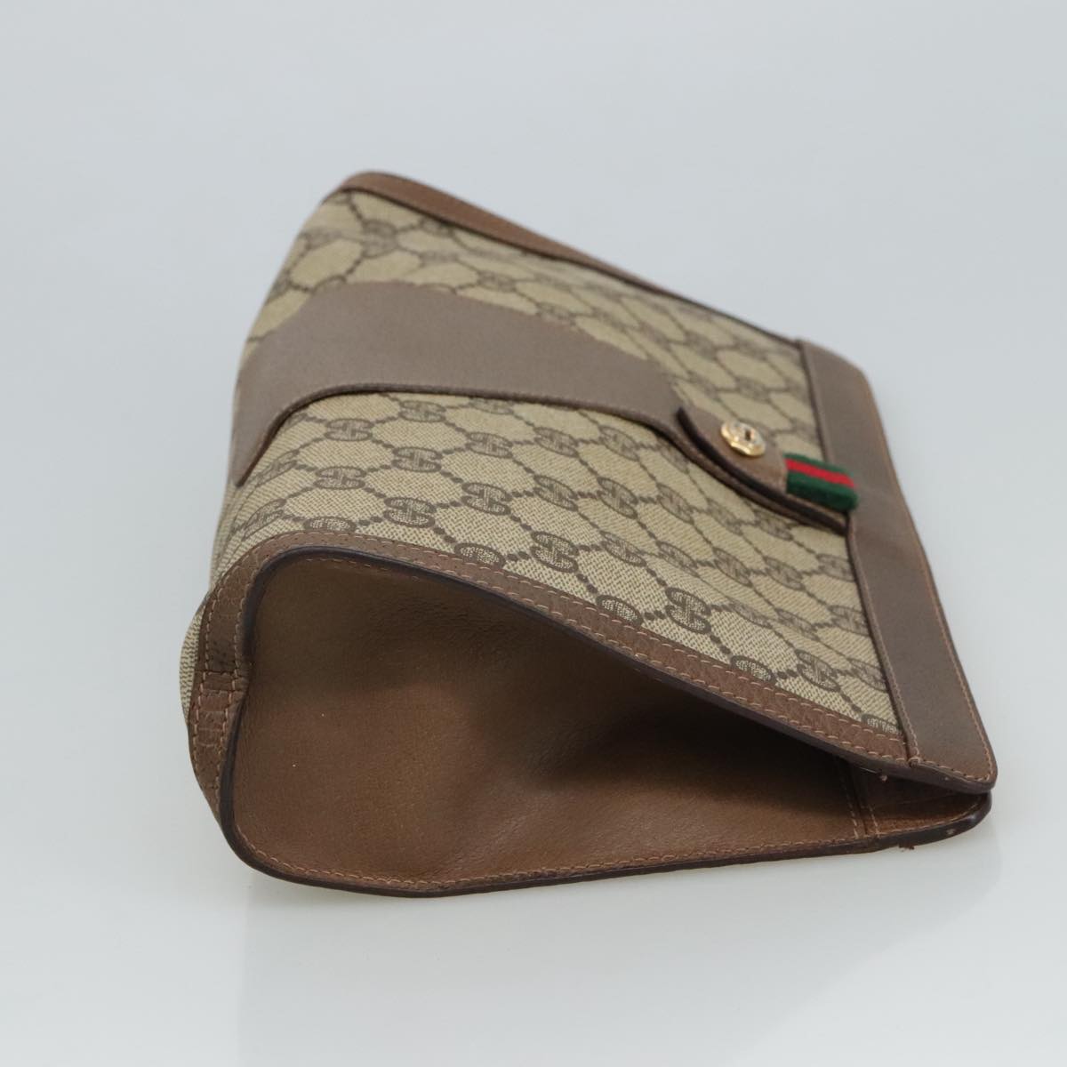 GUCCI GG Supreme Clutch Bag PVC Leather Beige Brown 89 01 033 Auth 102015