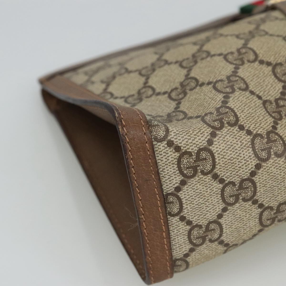 GUCCI GG Supreme Clutch Bag PVC Leather Beige Brown 89 01 033 Auth 102015