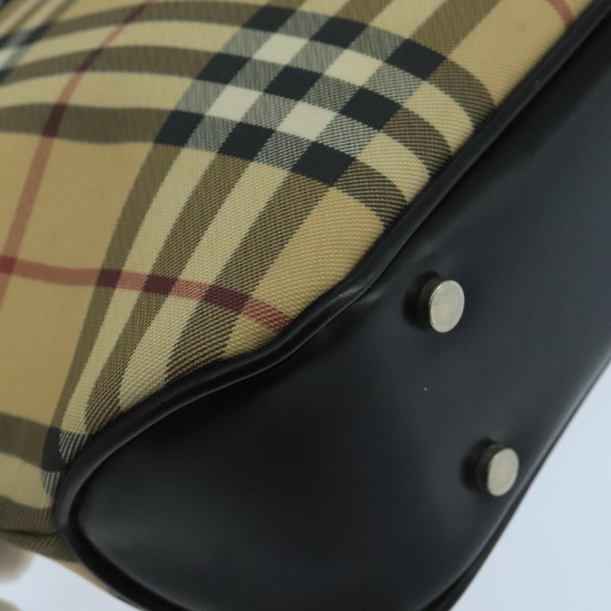 BURBERRY Nova Check Hand Bag Coated Canvas Beige Black Silver Auth 102020