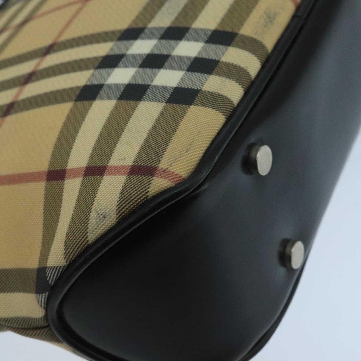 BURBERRY Nova Check Hand Bag Coated Canvas Beige Black Silver Auth 102020