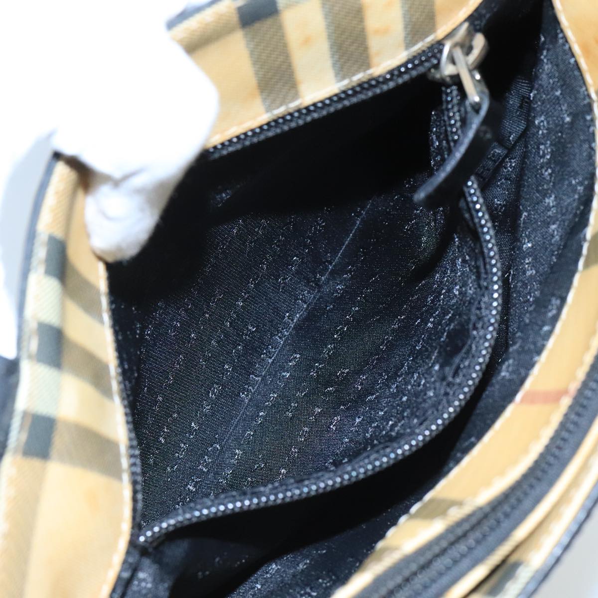 BURBERRY Nova Check Hand Bag Coated Canvas Beige Black Silver Auth 102020