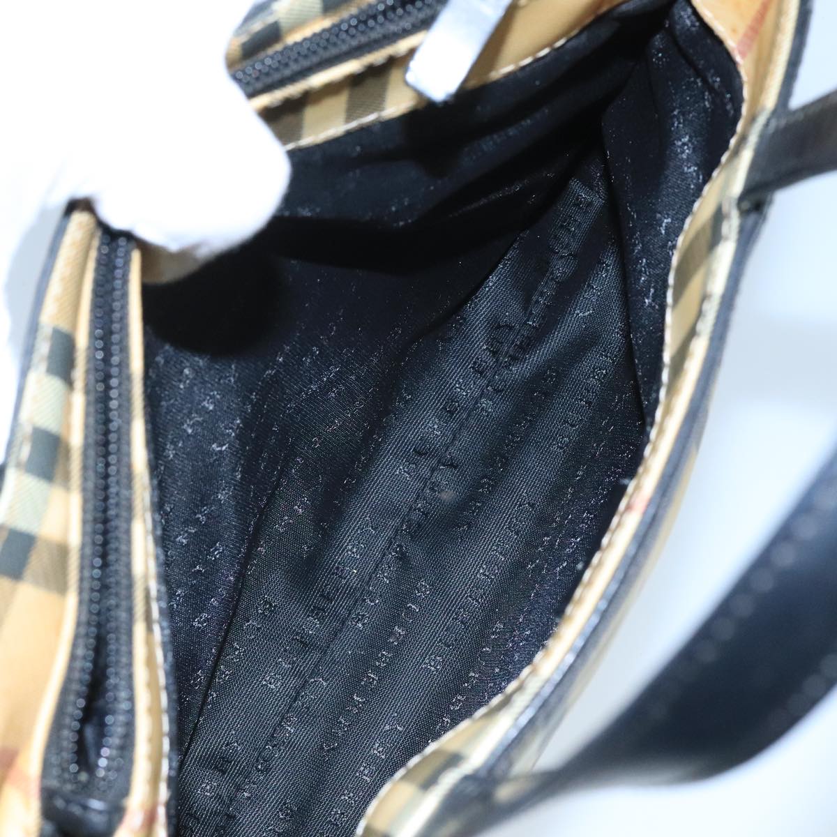 BURBERRY Nova Check Hand Bag Coated Canvas Beige Black Silver Auth 102020