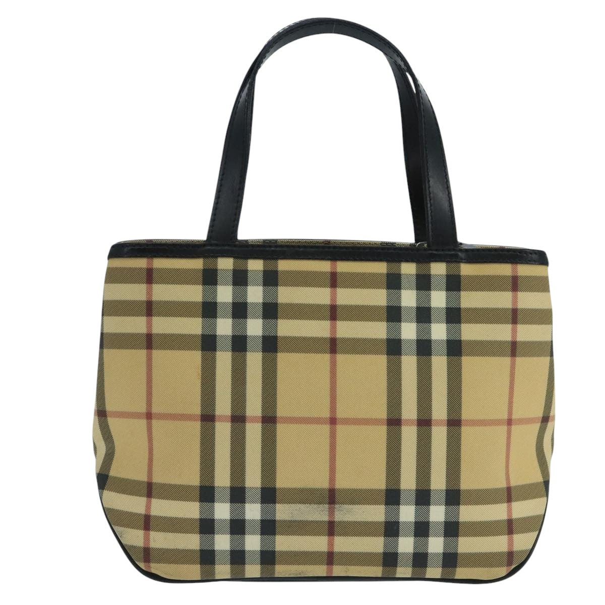 BURBERRY Nova Check Hand Bag Coated Canvas Beige Black Silver Auth 102020