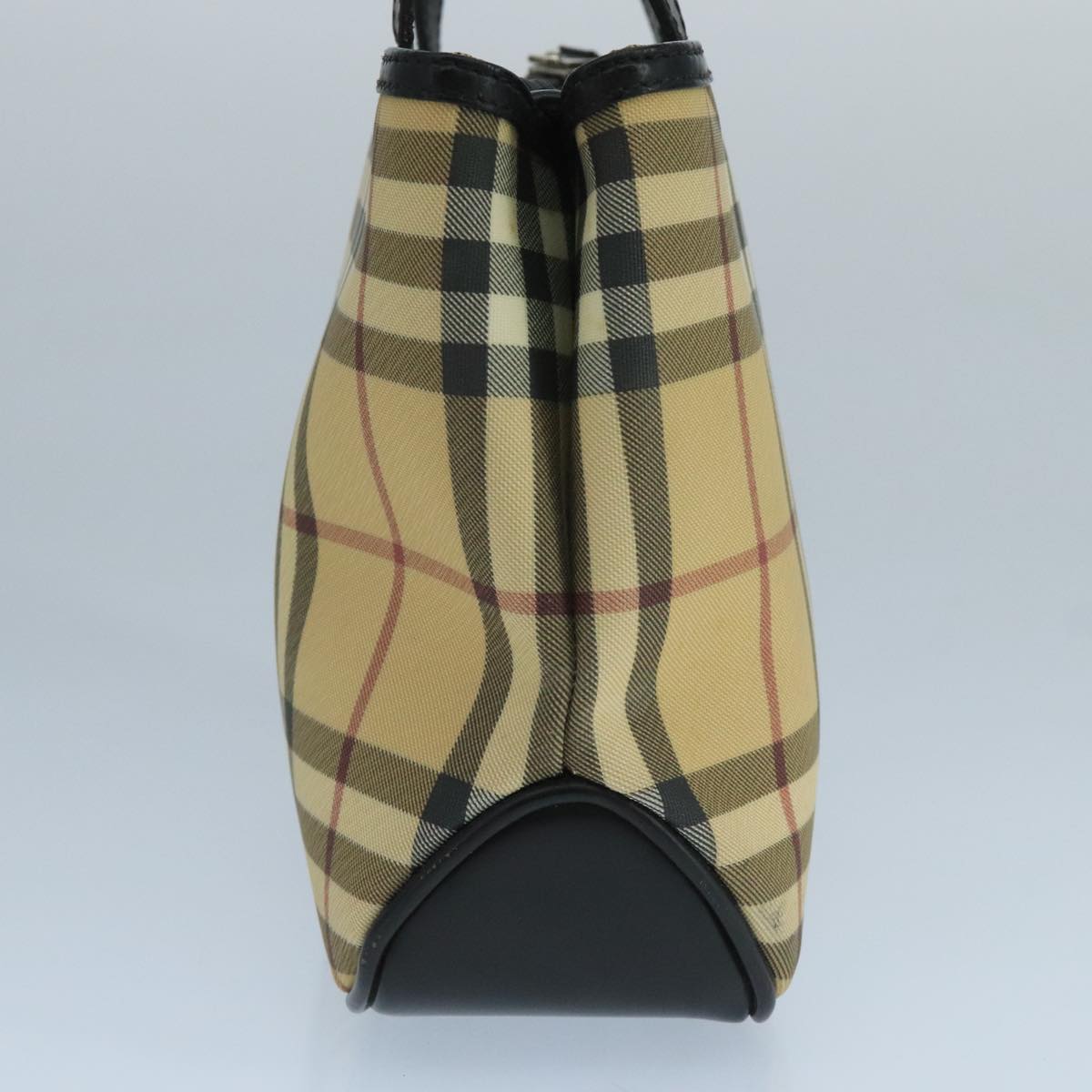BURBERRY Nova Check Hand Bag Coated Canvas Beige Black Silver Auth 102020