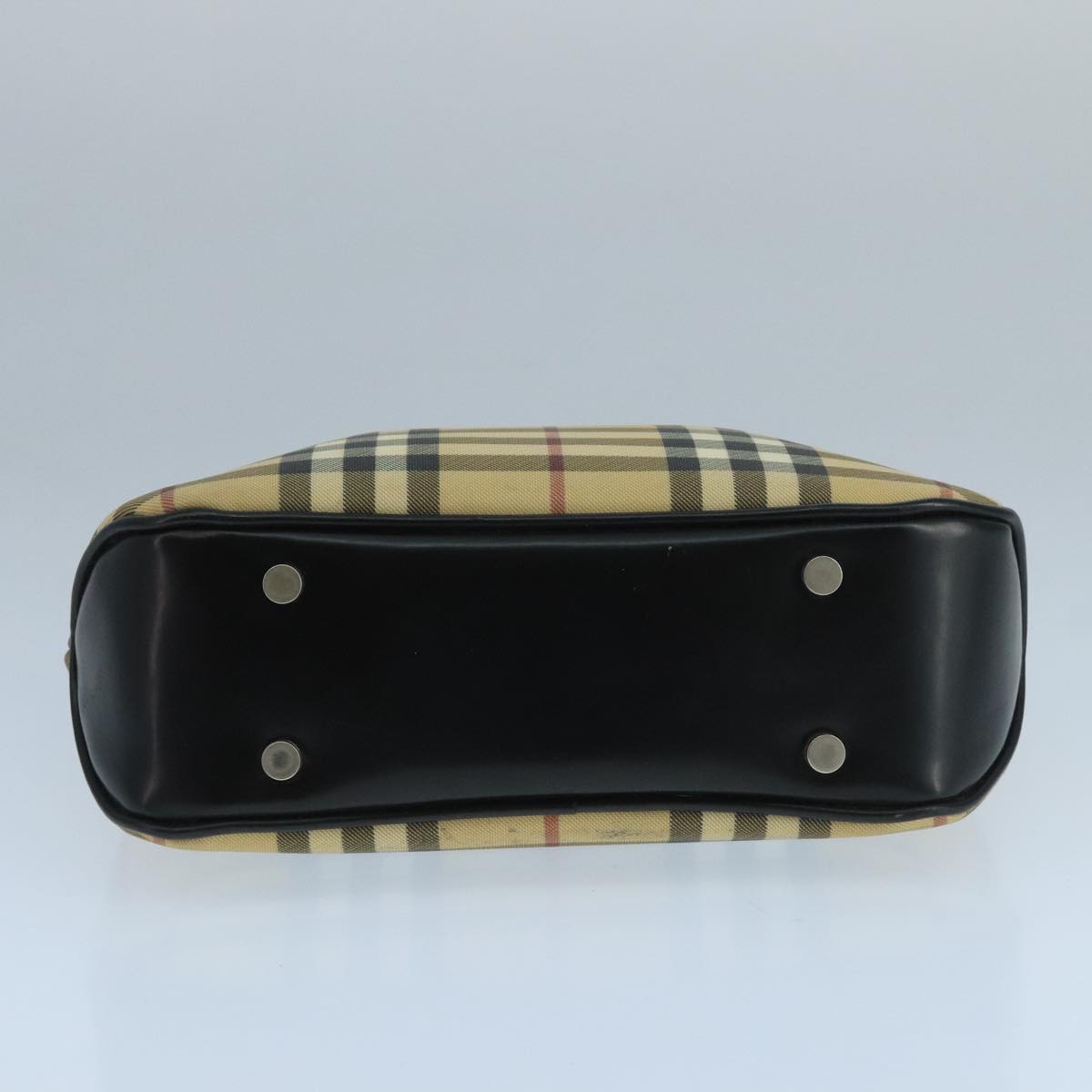 BURBERRY Nova Check Hand Bag Coated Canvas Beige Black Silver Auth 102020