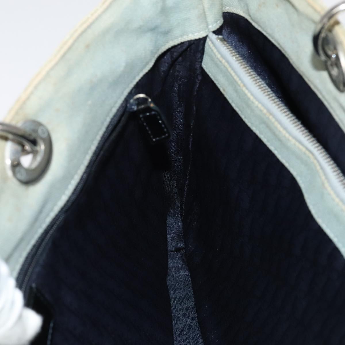 Christian Dior Canage Hand Bag Denim 2way Blue Silver Auth 102025
