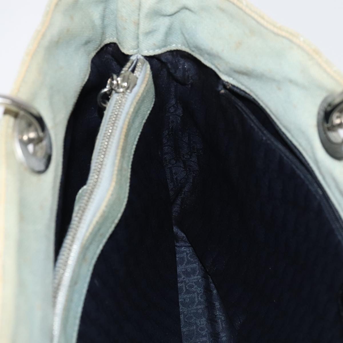 Christian Dior Canage Hand Bag Denim 2way Blue Silver Auth 102025