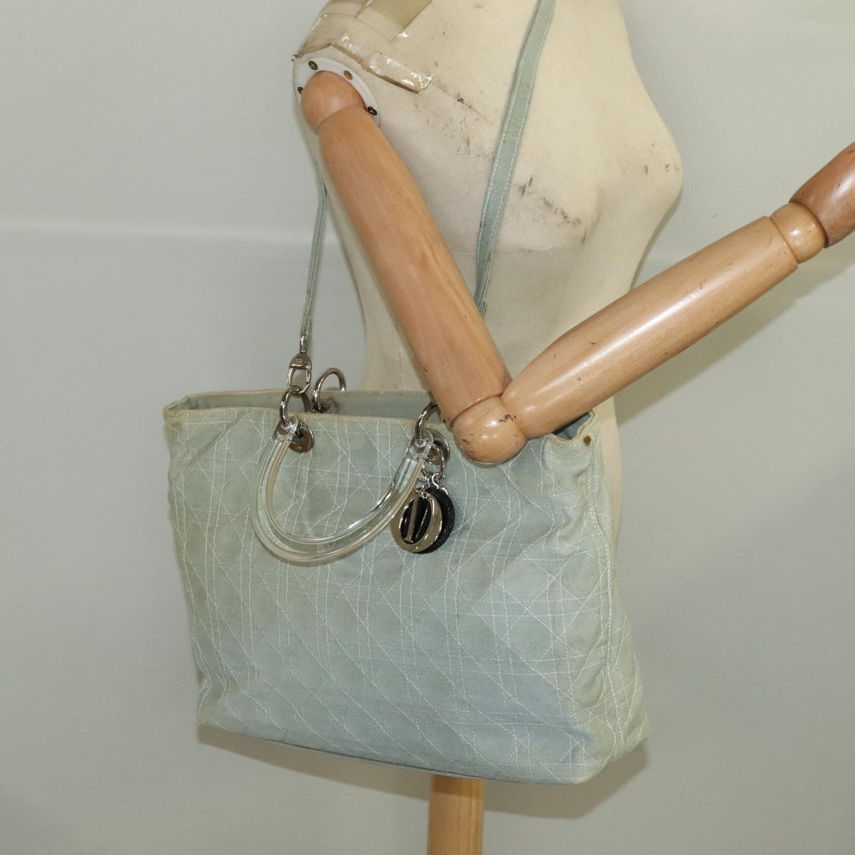 Christian Dior Canage Hand Bag Denim 2way Blue Silver Auth 102025