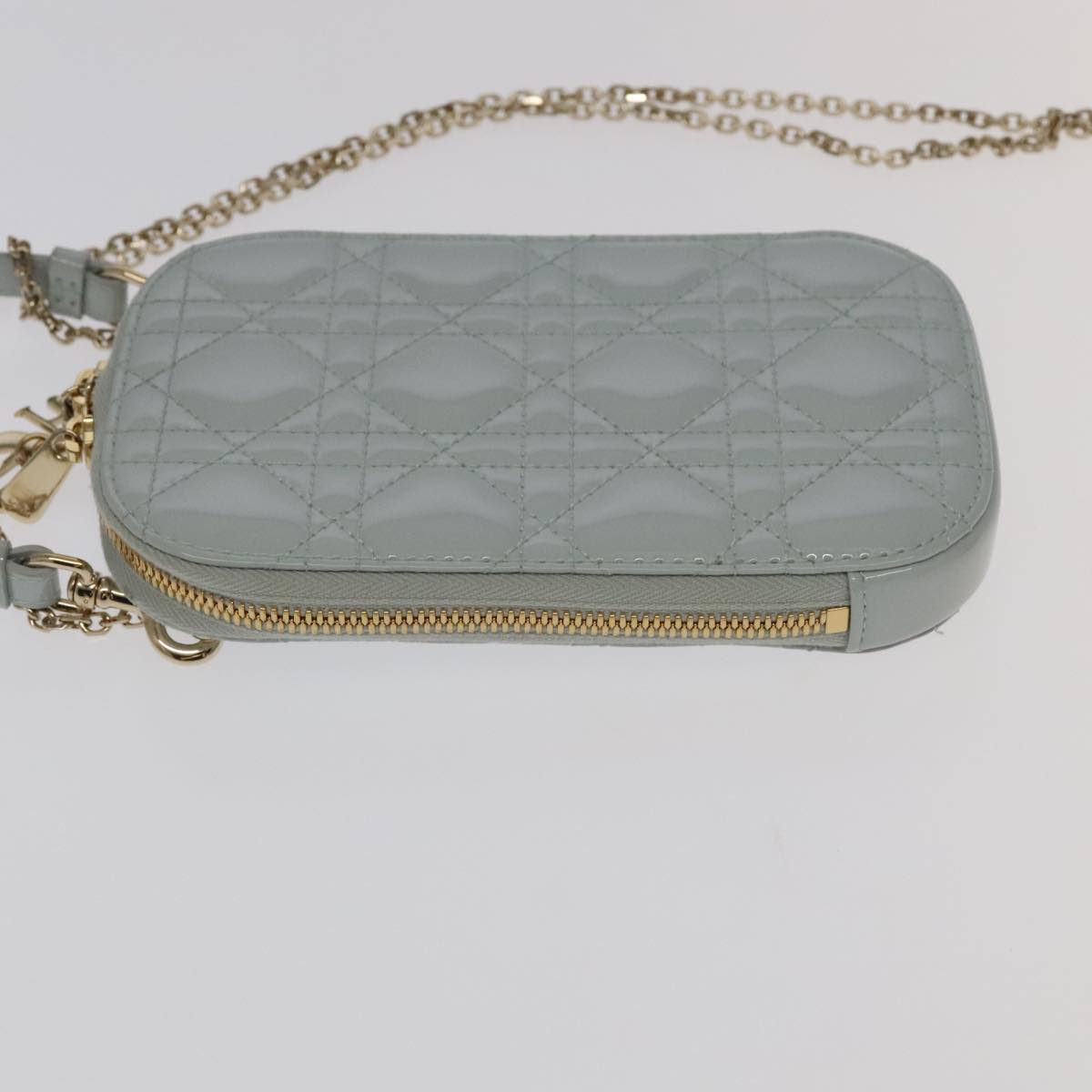 Christian Dior Canage Chain Shoulder Bag Patent 2way Light Blue Auth 102026A