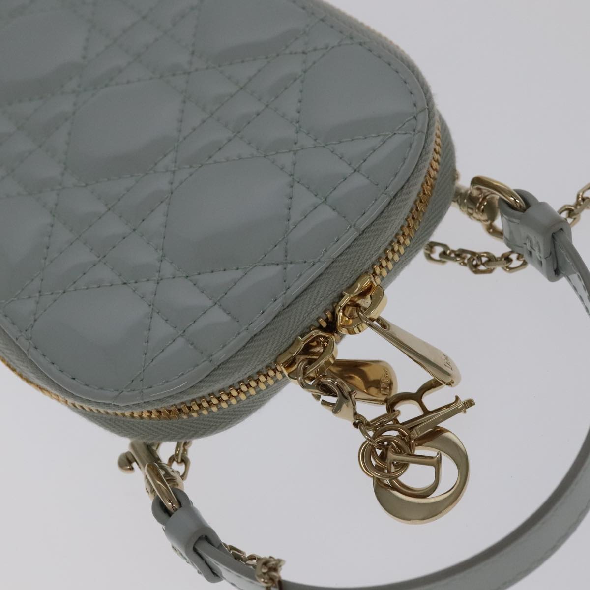 Christian Dior Canage Chain Shoulder Bag Patent 2way Light Blue Auth 102026A