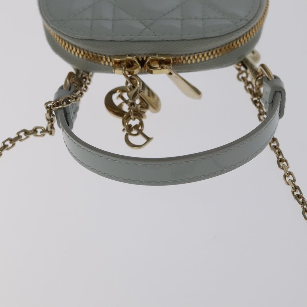 Christian Dior Canage Chain Shoulder Bag Patent 2way Light Blue Auth 102026A