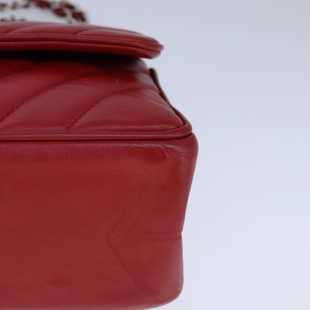 CHANEL V Stitch Chain Shoulder Bag Lamb Skin Red CC Auth 102030SAM