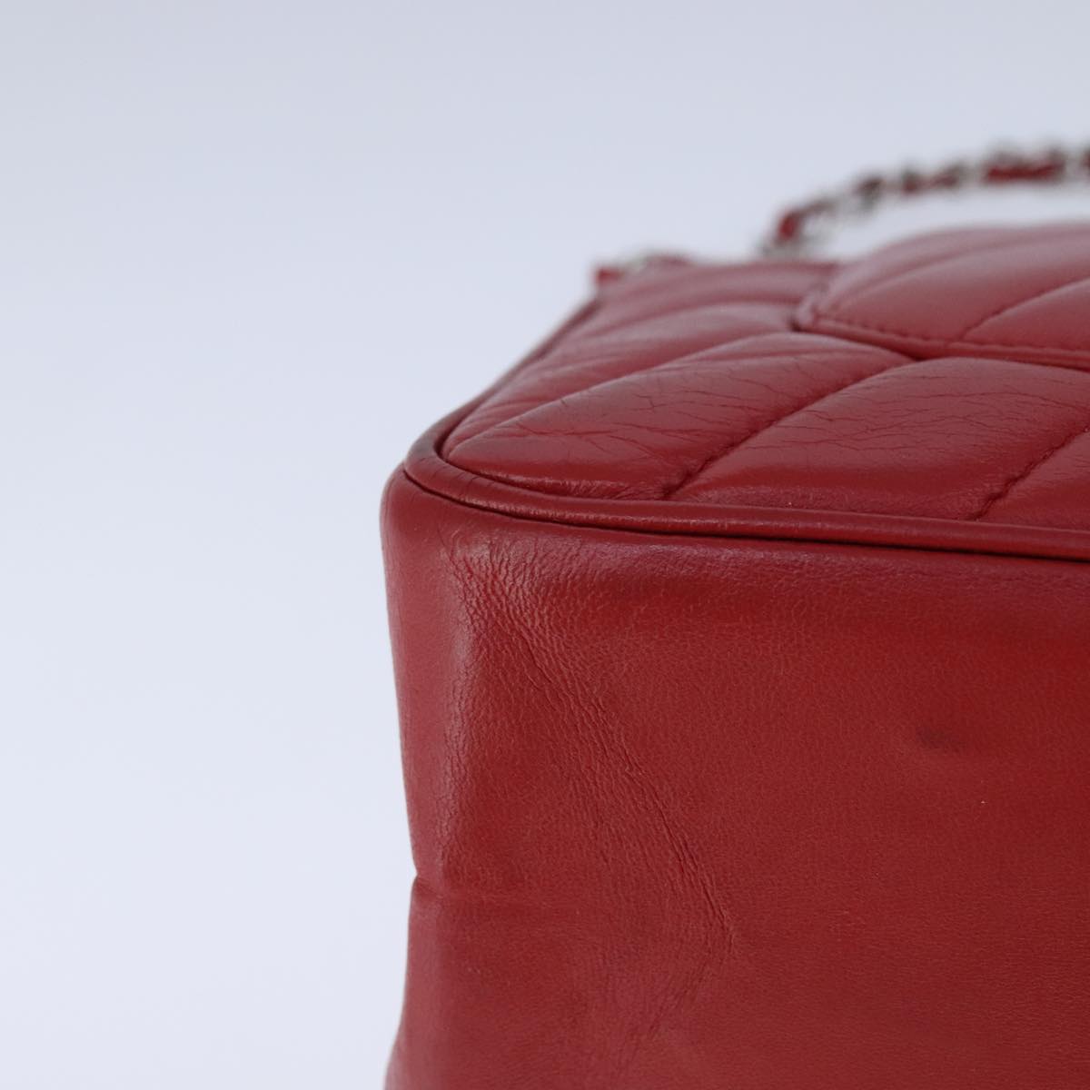 CHANEL V Stitch Chain Shoulder Bag Lamb Skin Red CC Auth 102030SAM