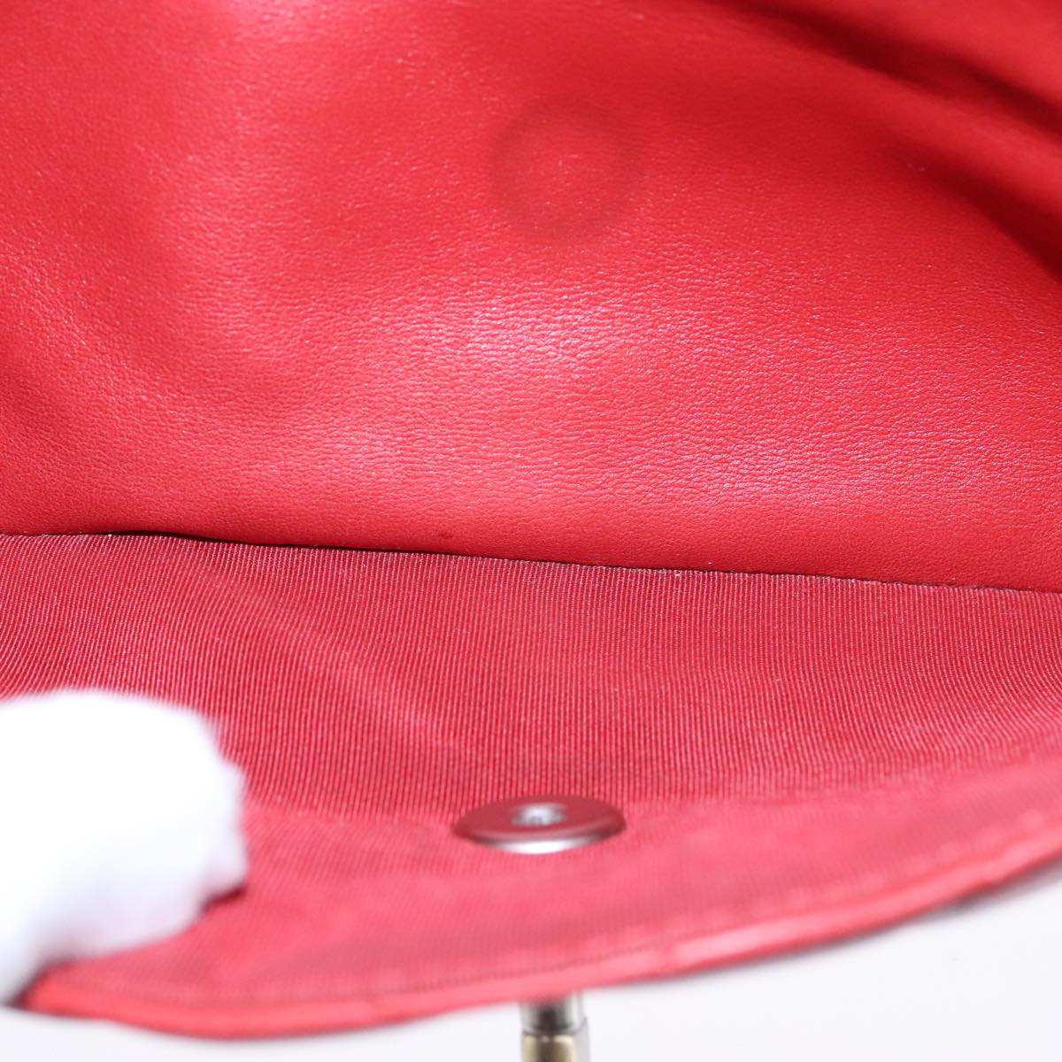 CHANEL V Stitch Chain Shoulder Bag Lamb Skin Red CC Auth 102030SAM