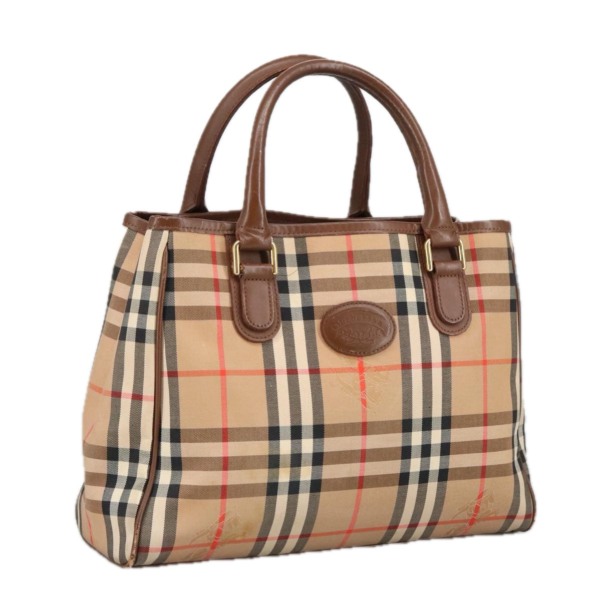 Burberrys Nova Check Hand Bag Canvas Beige Auth 102051