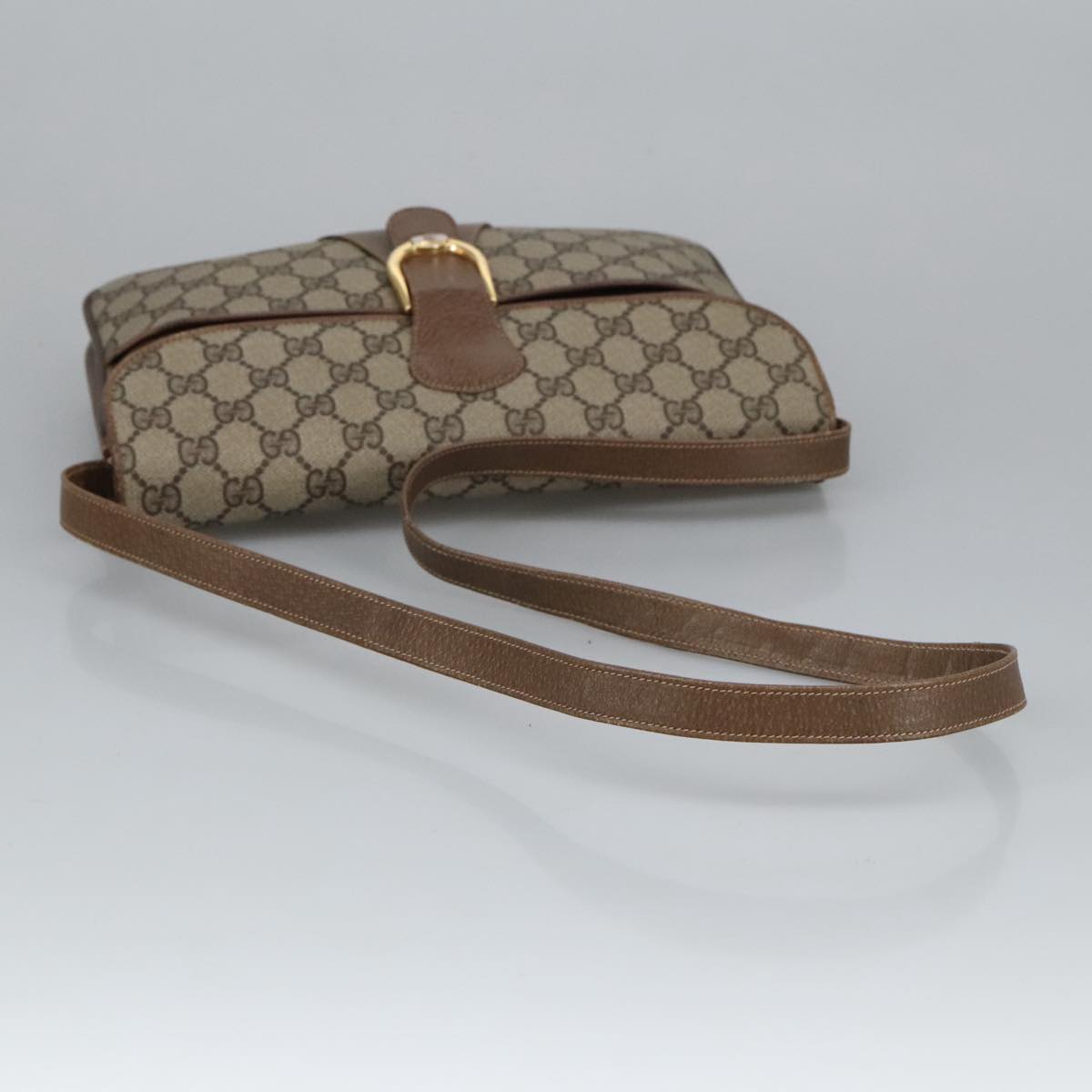 GUCCI GG Supreme Shoulder Bag PVC Beige Gold Auth 102052