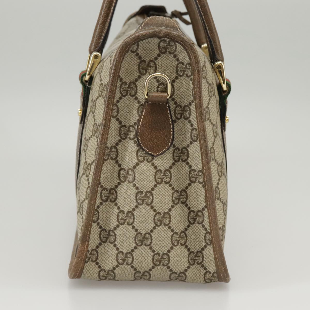 GUCCI GG Supreme Web Sherry Line Hand Bag PVC 2way Beige 58 02 039 Auth 102054