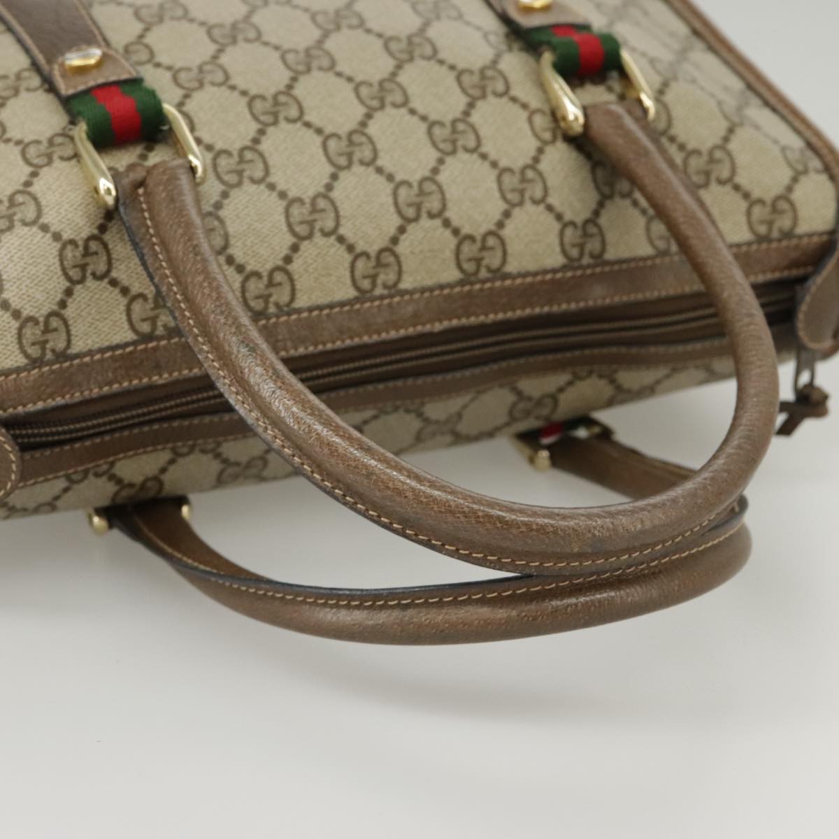 GUCCI GG Supreme Web Sherry Line Hand Bag PVC 2way Beige 58 02 039 Auth 102054