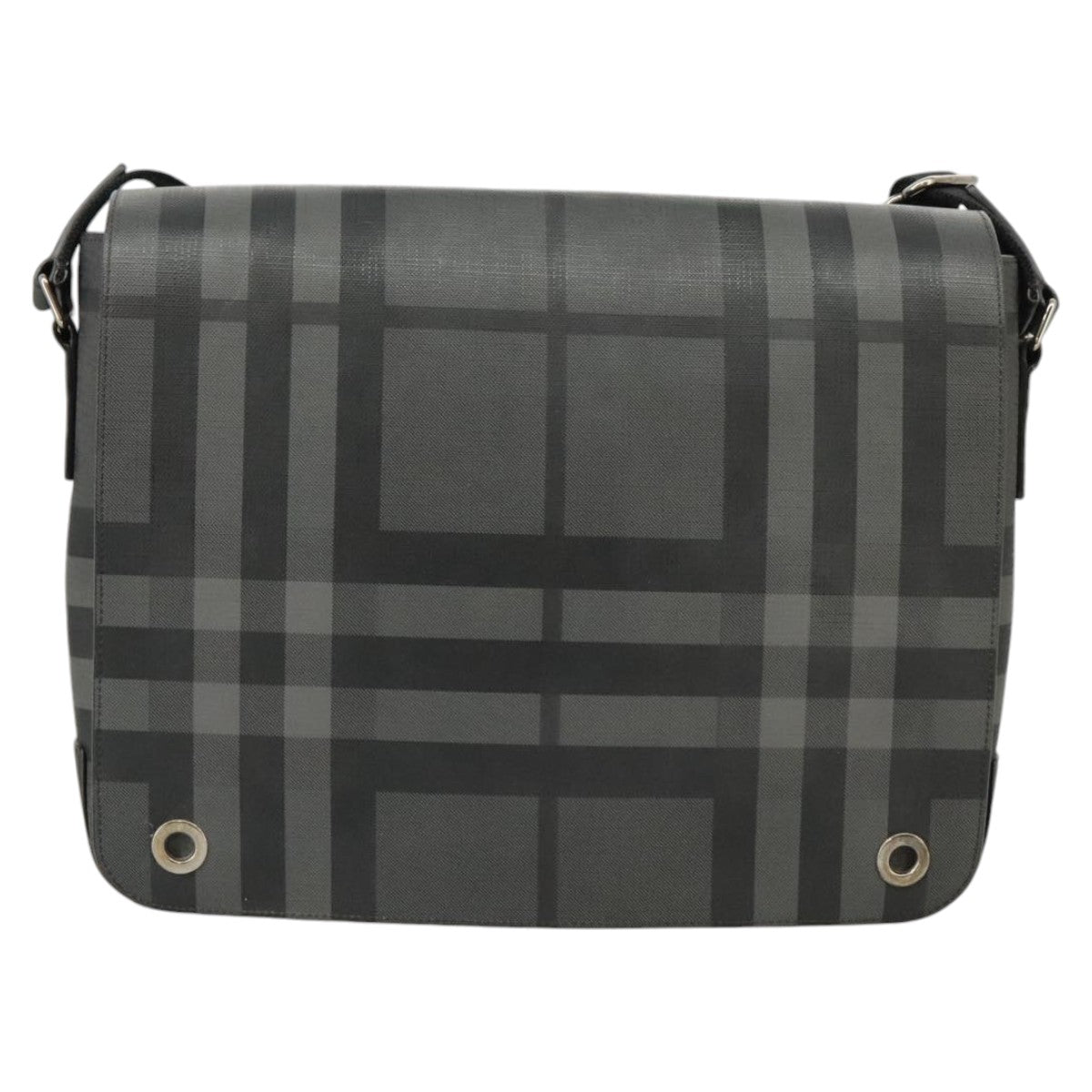 BURBERRY Nova Check Shoulder Bag PVC Leather Black Gray Silver Auth 102059