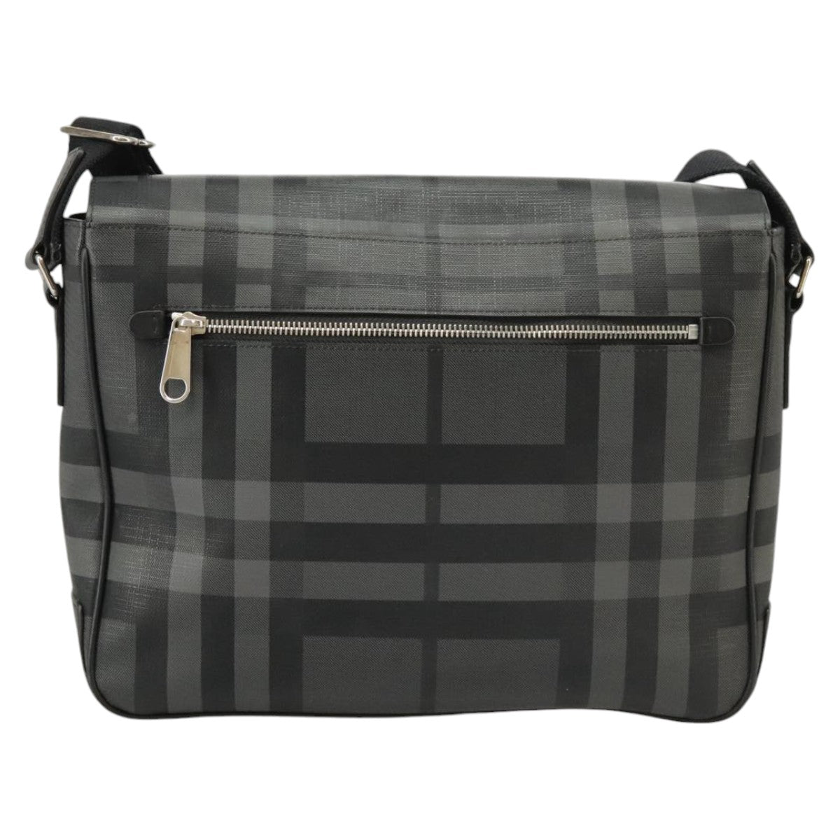 BURBERRY Nova Check Shoulder Bag PVC Leather Black Gray Silver Auth 102059