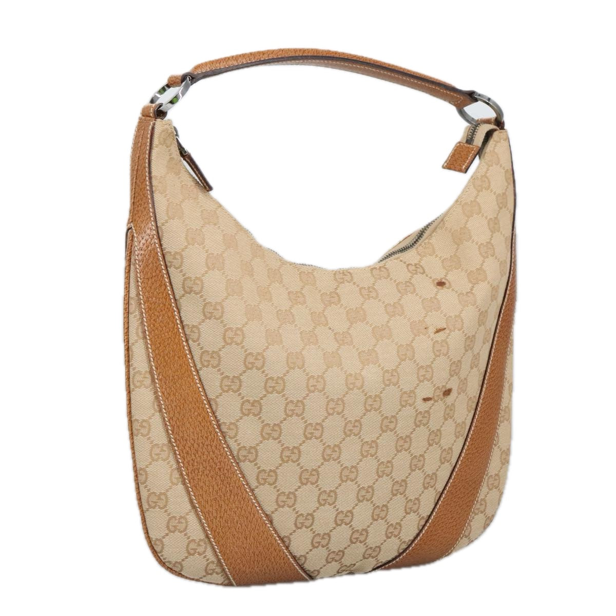 GUCCI GG Canvas Shoulder Bag Beige Silver 124357 Auth 102066