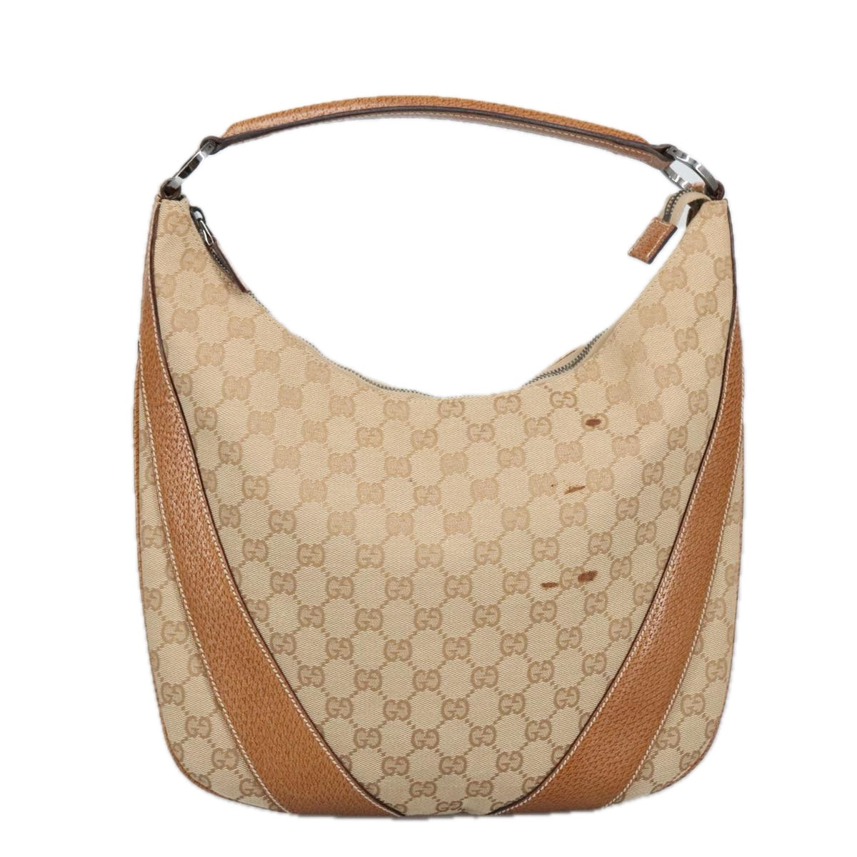 GUCCI GG Canvas Shoulder Bag Beige Silver 124357 Auth 102066