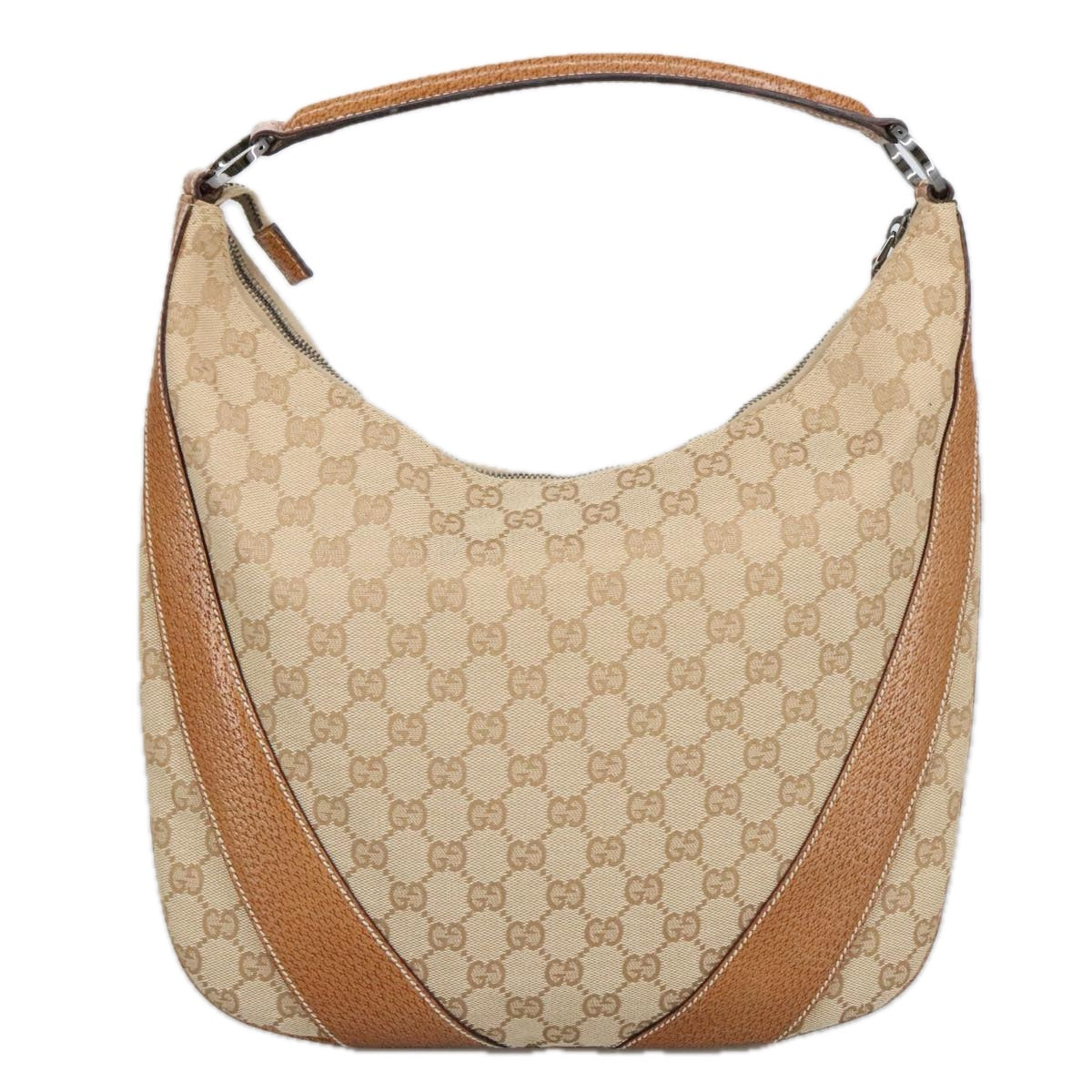 GUCCI GG Canvas Shoulder Bag Beige Silver 124357 Auth 102066