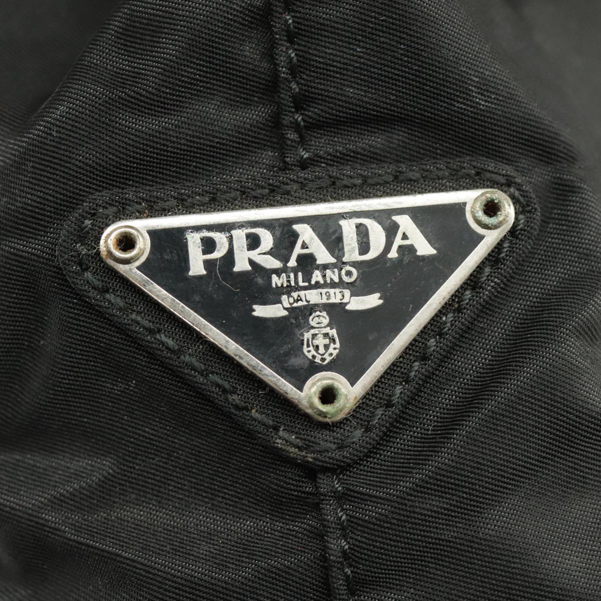 PRADA Hand Bag Nylon Black Silver Auth 102067