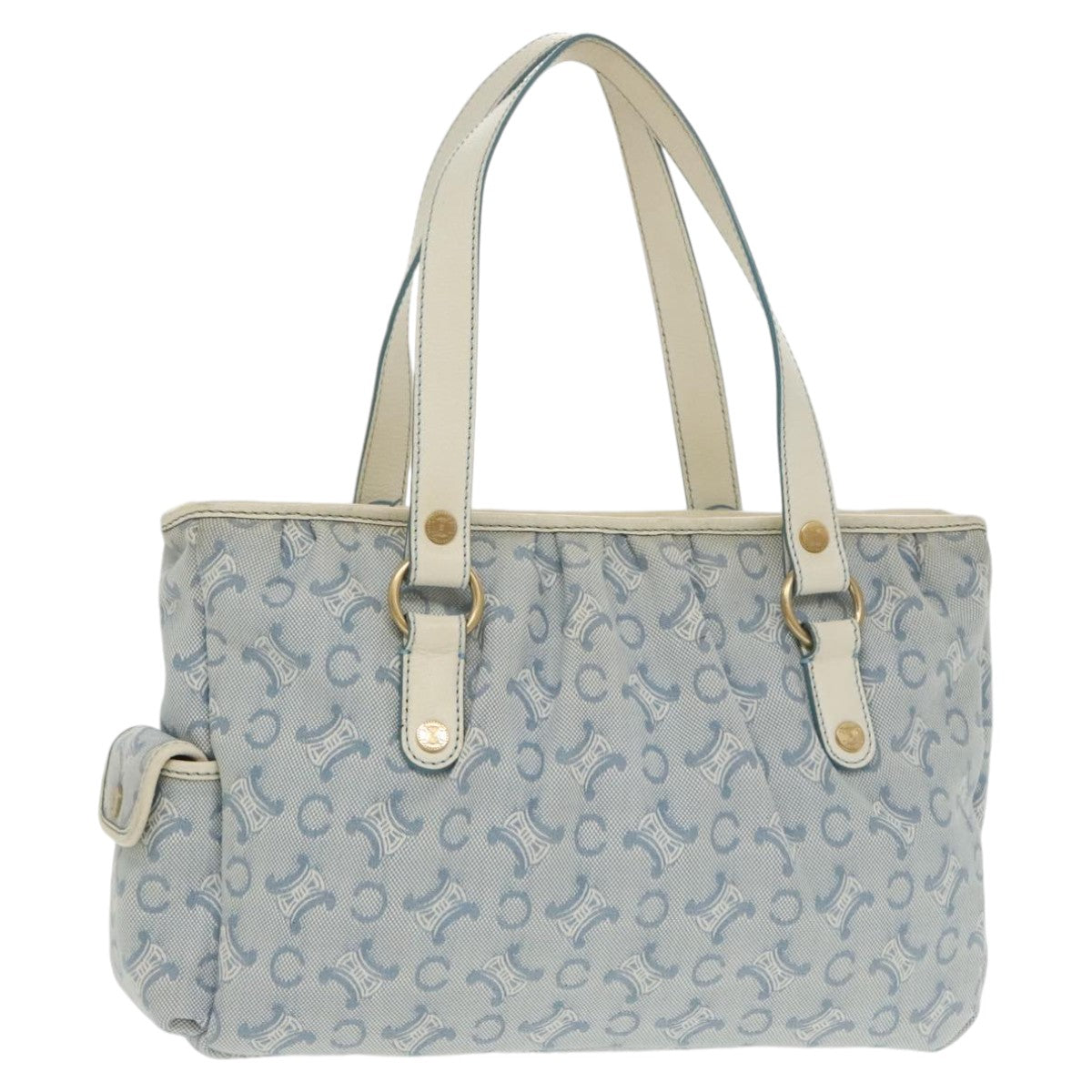 CELINE C Macadam Canvas Tote Bag Light Blue Gold Auth 102068