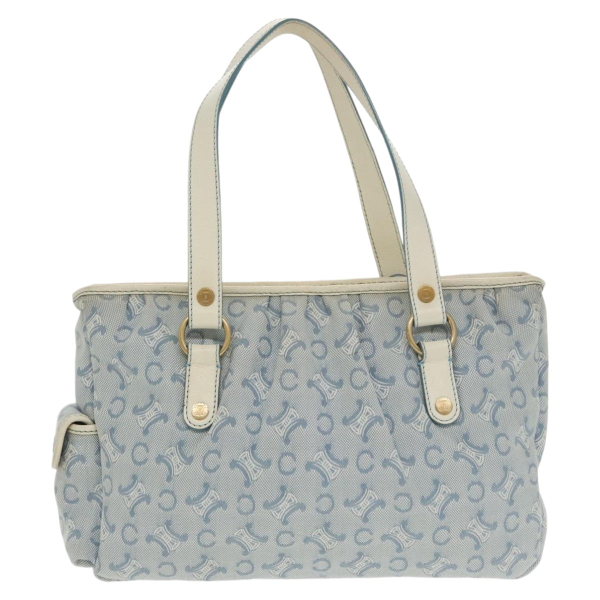 CELINE C Macadam Canvas Tote Bag Light Blue Gold Auth 102068