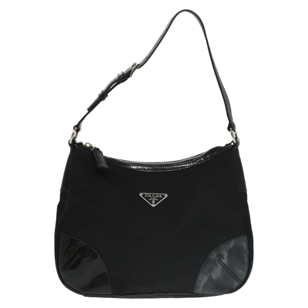 PRADA Shoulder Bag Nylon Black Silver Auth 102071