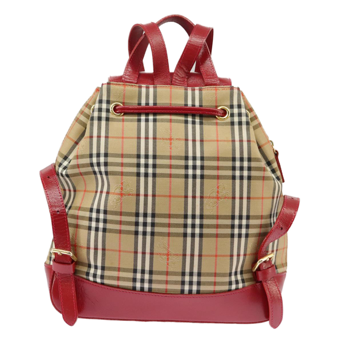 Burberrys Nova Check Backpack Canvas Leather Beige Red Auth 102108