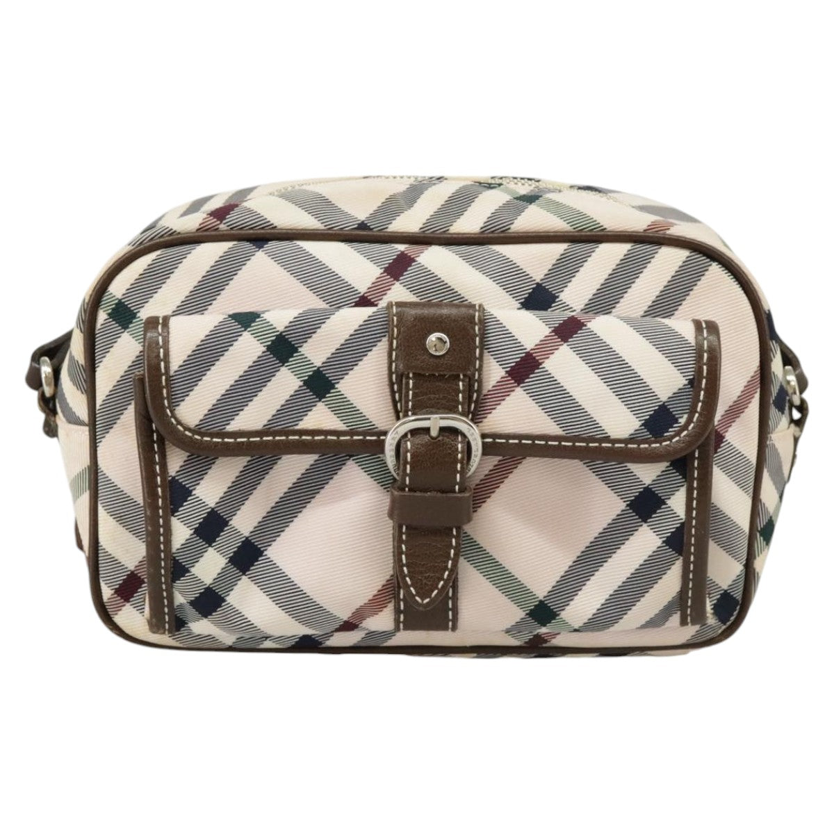 BURBERRY Nova Check Blue Label Shoulder Bag Nylon Pink Brown Gold Auth 102109