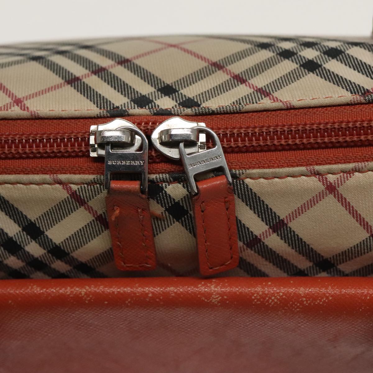 BURBERRY Nova Check Hand Bag Canvas Beige Orange Silver Auth 102116