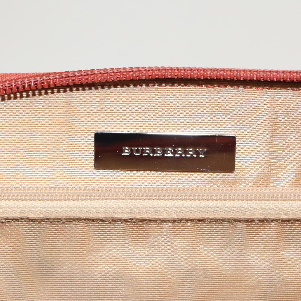 BURBERRY Nova Check Hand Bag Canvas Beige Orange Silver Auth 102116