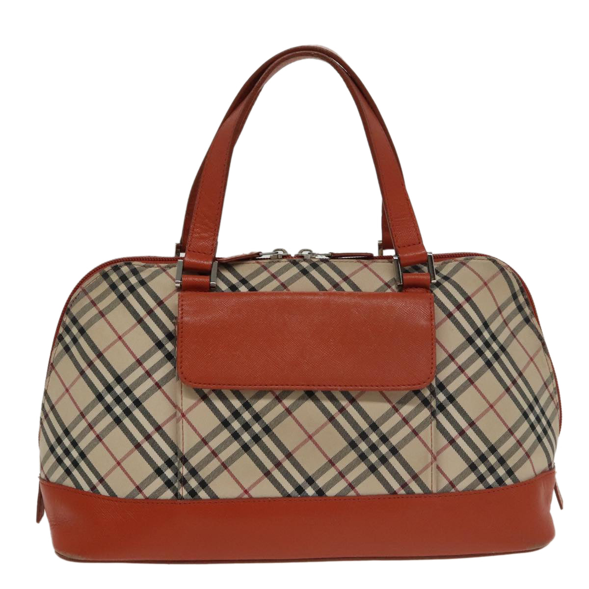 BURBERRY Nova Check Hand Bag Canvas Beige Orange Silver Auth 102116