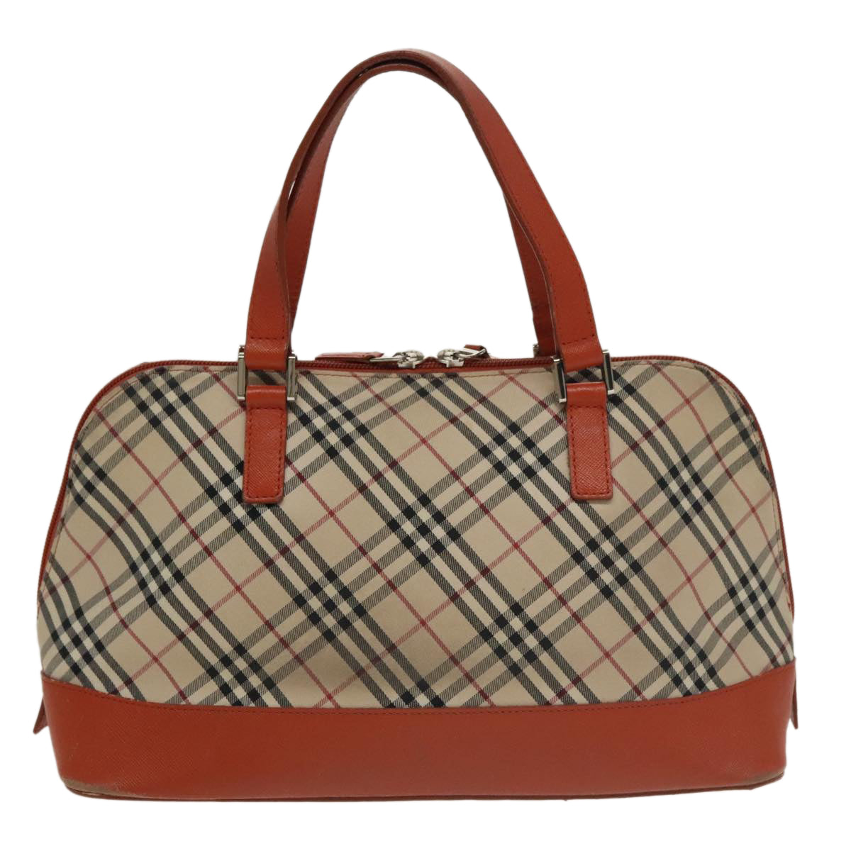 BURBERRY Nova Check Hand Bag Canvas Beige Orange Silver Auth 102116