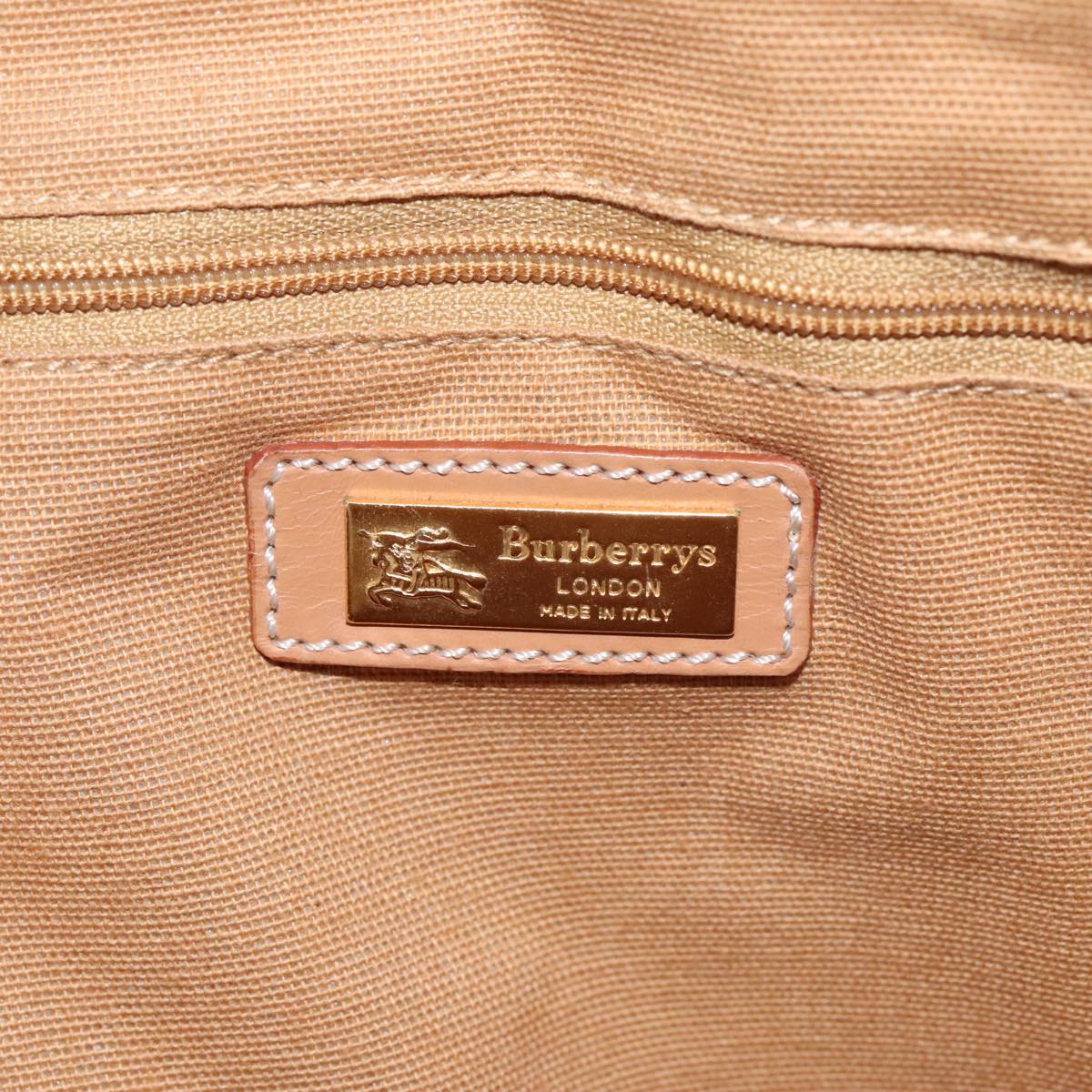 Burberrys Nova Check Hand Bag PVC Leather Beige Brown gold Auth 102118