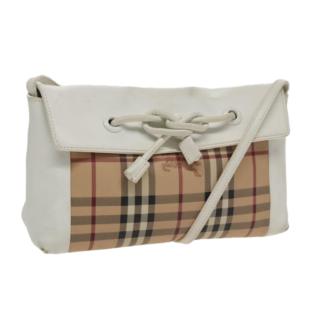 BURBERRY Nova Check Shoulder Bag PVC Leather Beige White Auth 102122