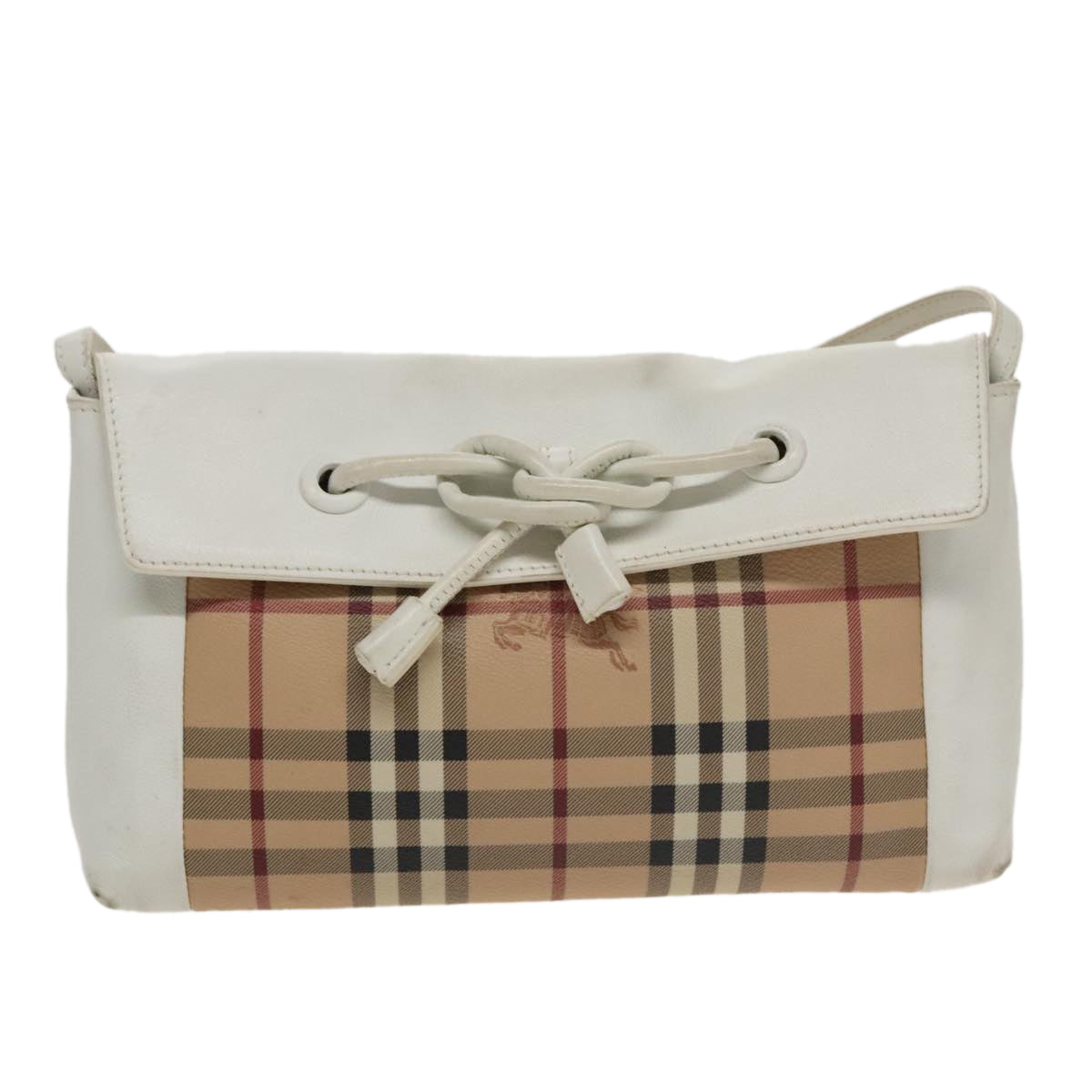 BURBERRY Nova Check Shoulder Bag PVC Leather Beige White Auth 102122