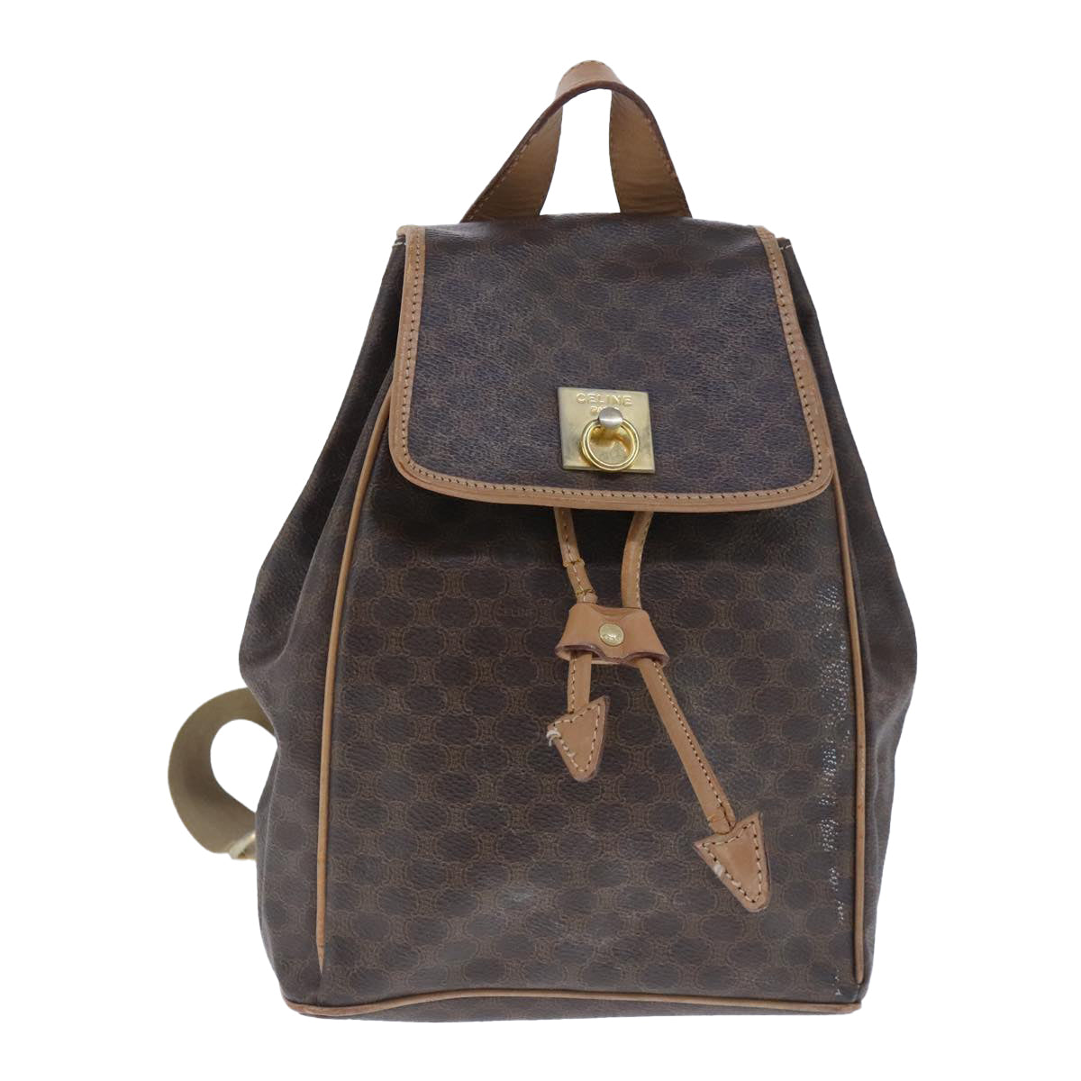 CELINE Macadam Canvas Backpack PVC Leather Brown Gold Auth 102153