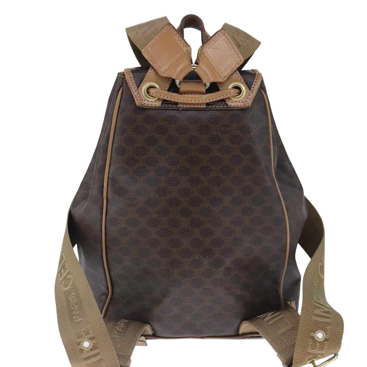 CELINE Macadam Canvas Backpack PVC Leather Brown Gold Auth 102153