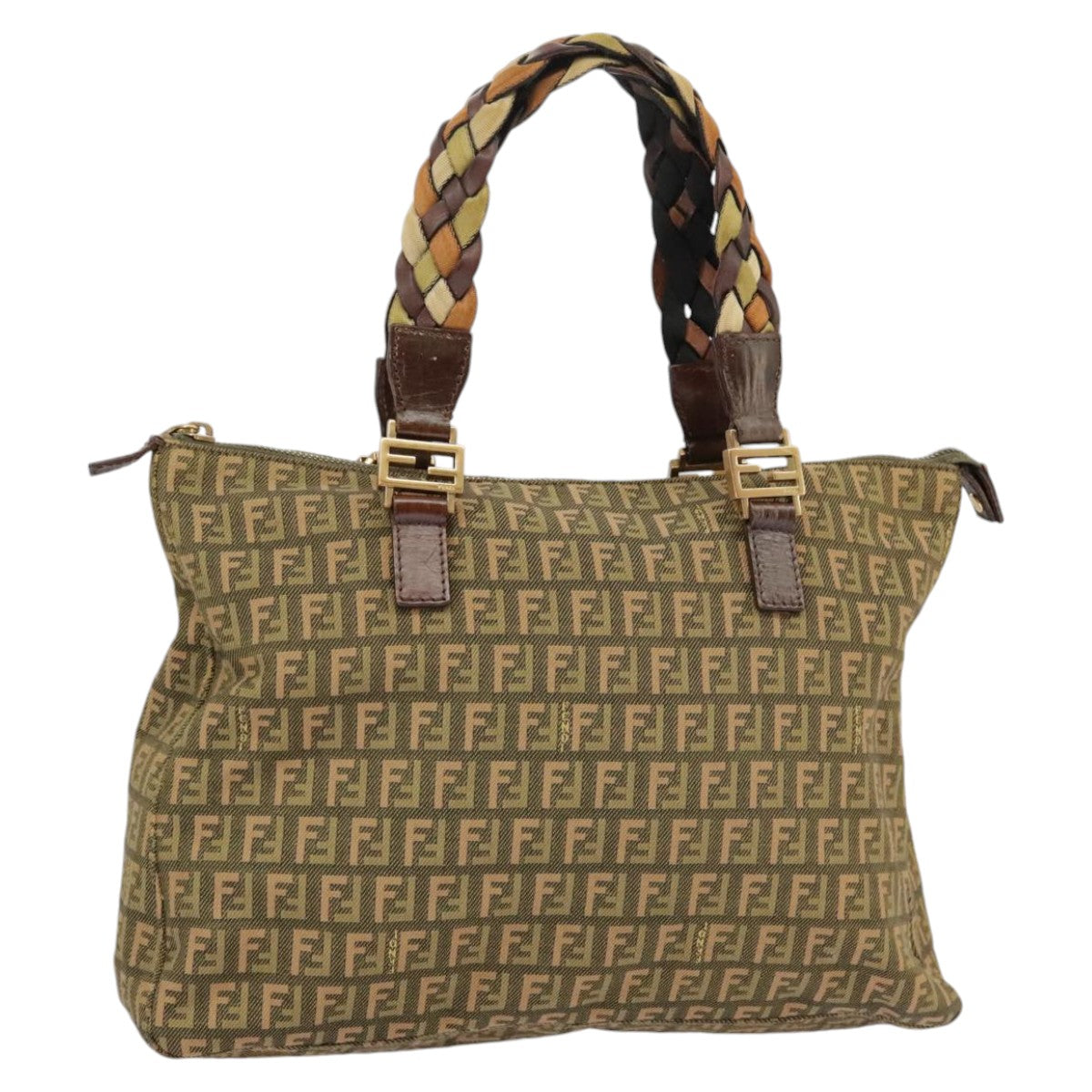 FENDI Zucchino Canvas Hand Bag Khaki 8BH138 Auth 102160