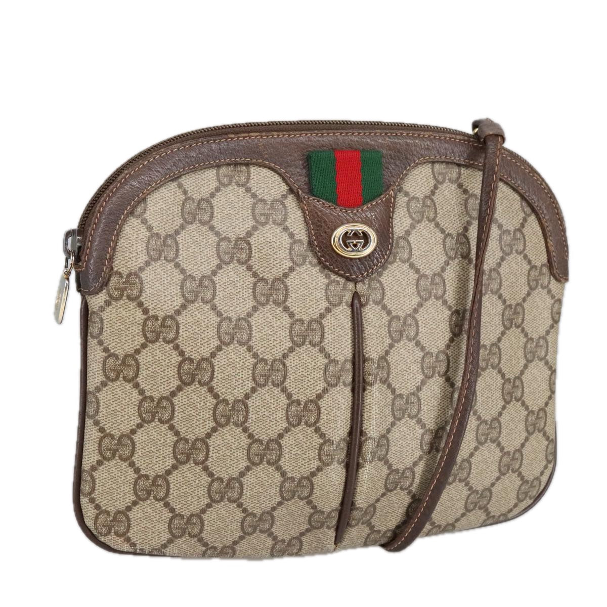 GUCCI GG Supreme Web Sherry Line Shoulder Bag PVC Beige 904 02 047 Auth 102166