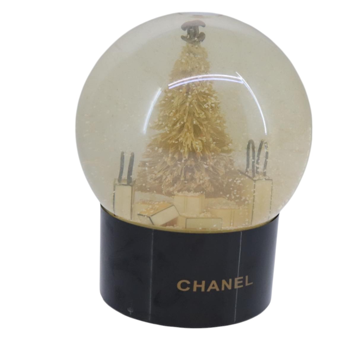 CHANEL Christmas Tree Shopper Snow Globe VIP Only Clear Yellow CC Auth 102238