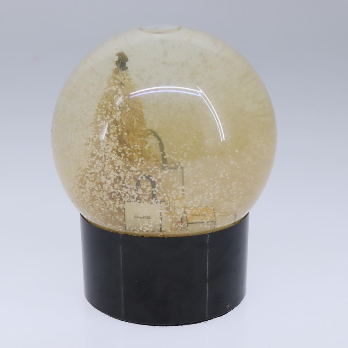 CHANEL Christmas Tree Shopper Snow Globe VIP Only Clear Yellow CC Auth 102238