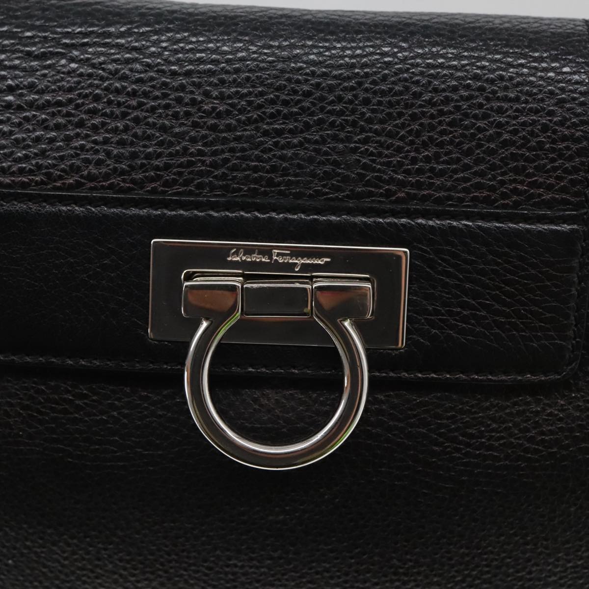 Salvatore Ferragamo Gancini Shoulder Bag Leather Black Silver Auth 102245